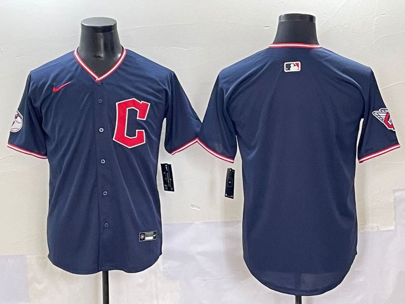 Men 2025 Cleveland Indians Blank Dark Blue Game Nike MLB Jersey style 1